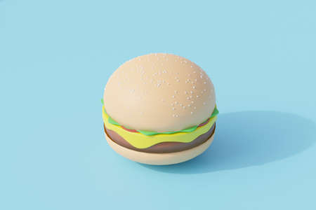 hamburger fast food single isolated object. 3d render illustration with isometric viewの写真素材