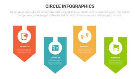 circle base infographics template diagram banner with badge unbalanced line and 4 point step creative design vectorのイラスト素材