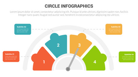 circle base infographics template diagram banner with speedometer gauge and 4 point step creative design vectorのイラスト素材