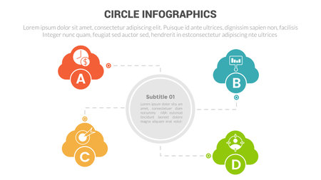 circle base infographics template diagram banner with circular center base and 4 point step creative design vectorのイラスト素材
