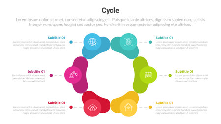 cycle or cycles stage infographics template diagram with circular round shape symmetric and 6 point step creative design for slide presentation vector illustrationのイラスト素材