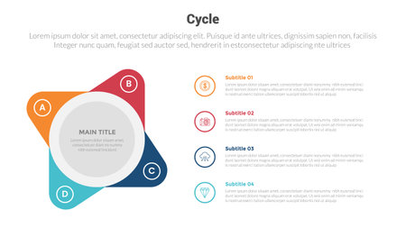 cycle or cycles stage infographics template diagram with round bubble shape edge and 4 point step creative design for slide presentation vectorのイラスト素材