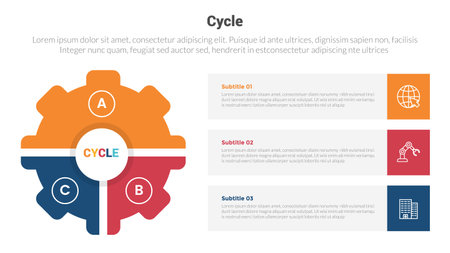cycle or cycles stage infographics template diagram with gears with box information 3 point step creative design for slide presentation vectorのイラスト素材
