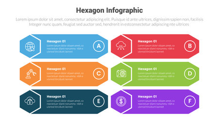 hexagon or hexagonal honeycombs shape infographics template diagram with creative box container stack with 6 point step creative design for slide presentation vectorのイラスト素材