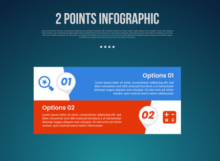 2 or two point template comparison versus things in infographic with big rectangle shape stack with modern dark style for slide presentation vectorのイラスト素材