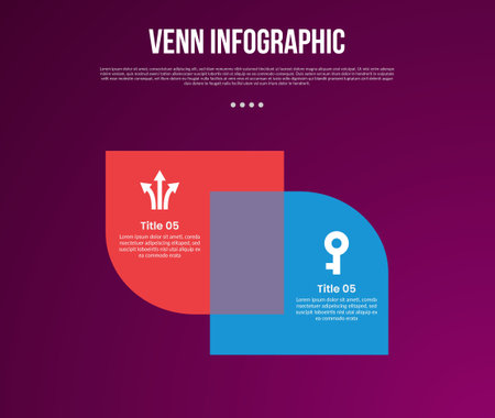 venn diagram infographic with round rectangle box container opposite up and down direction with 2 point dark background style for slide presentation vectorのイラスト素材