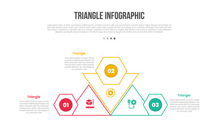 triangle base shape infographics template diagram with creative sharp edge structure with hexagon...