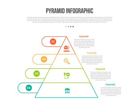 pyramid base shape infographics template diagram with standing shape with round rectangle extrude with 4 point step creative simple flat outline vectorのイラスト素材