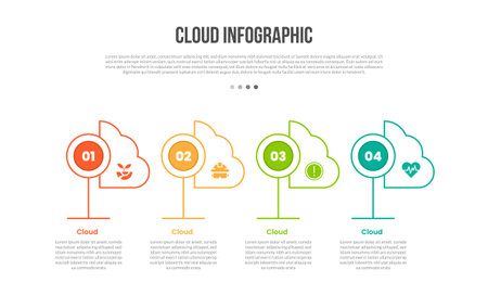 Cloud base shape infographics template diagram with slice cut with circle badge with vertical line pointer with 4 point step creative simple flat outline vectorのイラスト素材