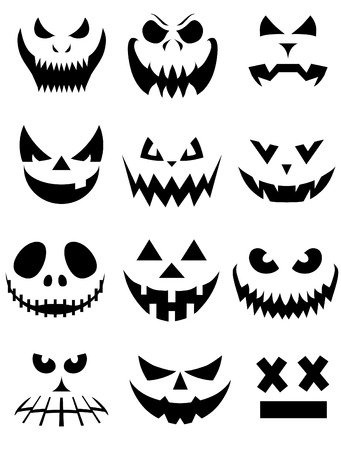Vector Collection of Spooky Halloween Ghost and Pumpkin Facesのイラスト素材