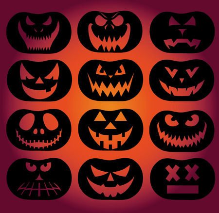 Vector Collection of Spooky Halloween Ghost and Pumpkin Facesのイラスト素材