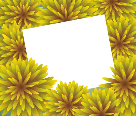 Abstract yellow Floral Greeting card - holiday background with paper cut Frame Flowers. Trendy Design Template. Vector illustration. The wreath of dandelionsのイラスト素材