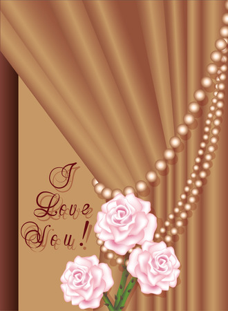 Greeting card, invitation, background with roses and beads of pearlsのイラスト素材