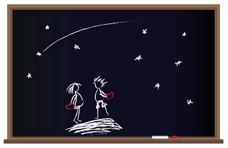 Drawing on the blackboard with chalk. Picture about love.のイラスト素材