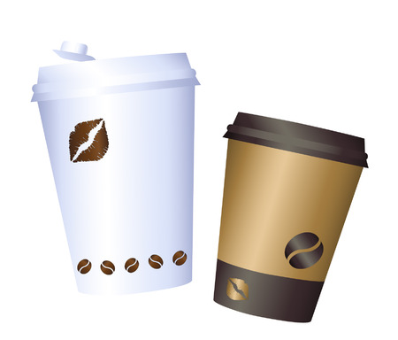 Coffee cup illustration. Paper. coffee cup icon isolated on background. Plastic coffee cup with hot coffee in flat style. Coffee cup beans.のイラスト素材