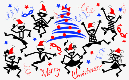 Dancing people. Christmas. Masquerade.のイラスト素材