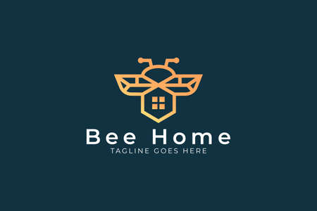 Home Bee Logo Design Template. Unique logo design with lebah concept with home. Vector Graphicのイラスト素材