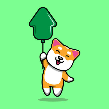Cute Shiba Inu floating with balloon cartoon vector icon illustrationのイラスト素材