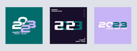 2023 creative concept Set of Happy New Year posters. Design templates for celebration and season...
