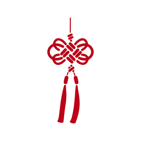 [Red Chinese knot with tassels, a decorative handicraft and ancient folk art from China. Often used for Lunar New Year and other celebrations.]のイラスト素材