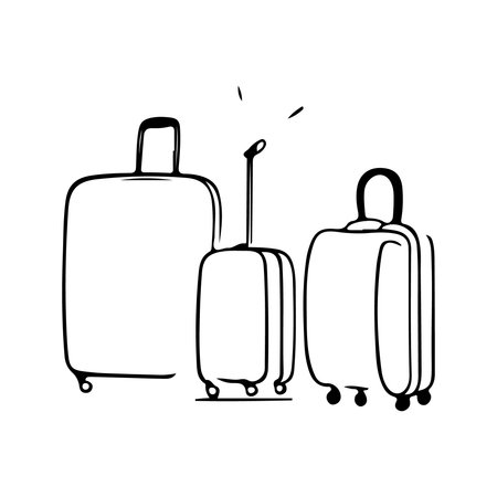 [Hand-drawn doodle style illustration of a set of luggage. Minimalist travel concept art on a white background.]のイラスト素材