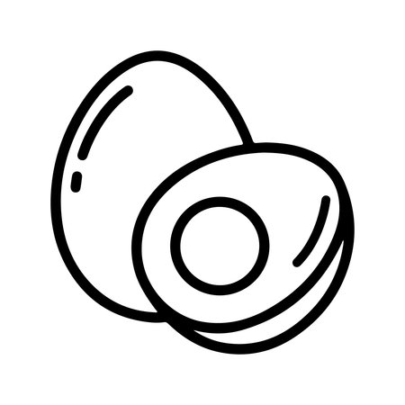 A minimalist black and white line drawing of a whole avocado and a halved avocado.のイラスト素材