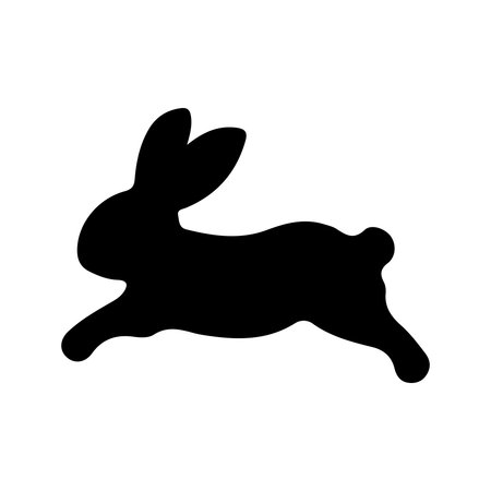 A black silhouette of a rabbit captured in a dynamic leaping pose, showcasing its ears, body, and hind legs.のイラスト素材