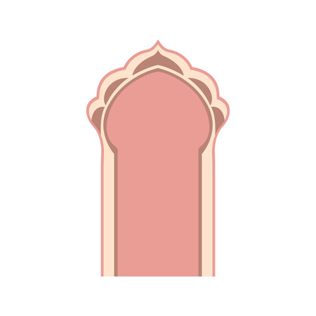 A stylized Islamic archway with a pointed, scalloped top, rendered in soft pink and cream colors.のイラスト素材