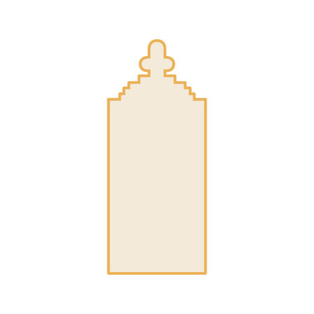 A minimalist, flat design of a tall, rectangular archway with a stepped, decorative top, outlined in a warm yellow.のイラスト素材