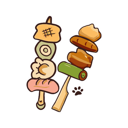 Adorable hand drawn character with stitches and simple eyes, light brown color, whimsical design.のイラスト素材