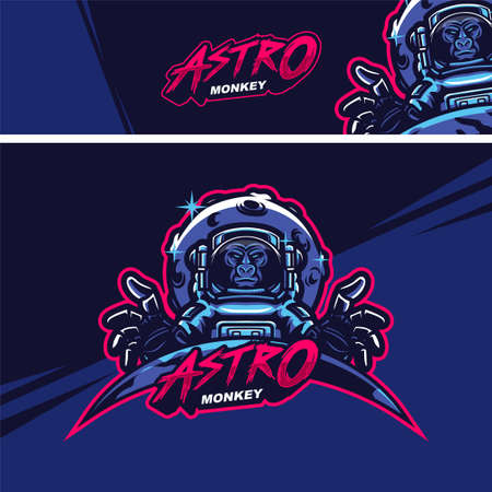 e-sport logo and streamer template of astronaut monkey perfect for e-sport team mascot and game streamerのイラスト素材
