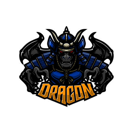 e-sport logo and streamer template of dragon samurai perfect for e-sport team mascot and game streamerのイラスト素材