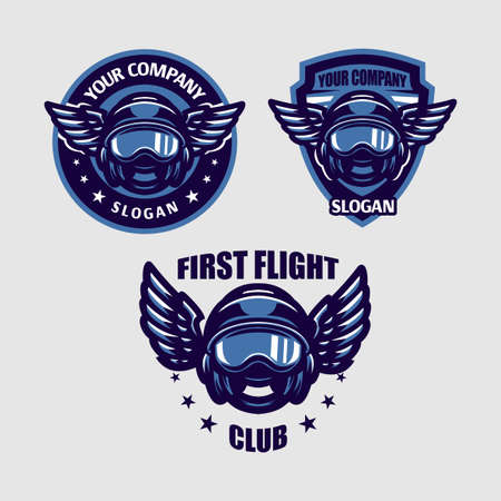 vintage logo template of pilot helmet perfect for flight companyのイラスト素材
