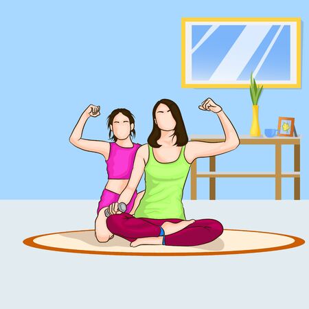 woman doing yoga exercises with her daughterのイラスト素材