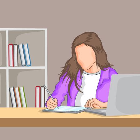 young woman working on her laptop in homeのイラスト素材