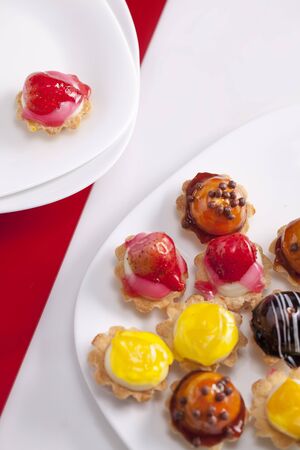 two plate colored Fruit Tartの写真素材