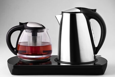 Electric kettle and stainless steel tea makerの写真素材