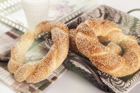 Simit Traditional Turkish bread with sesameの写真素材