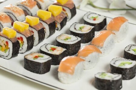 Japanese sushi snack with vegetablesの写真素材