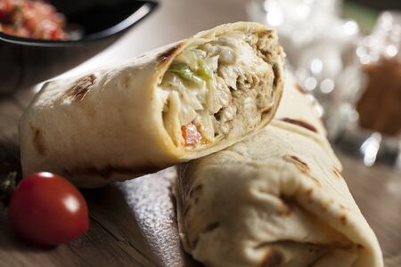 Chicken and meat sandwich with traditional bread