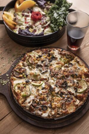 Vegetable pizza for vegetarians top viewの写真素材