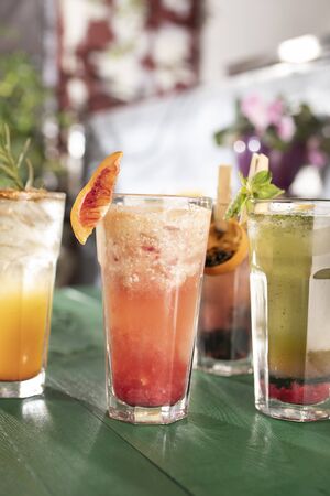 Colorful cocktails on the barの写真素材