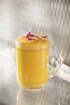 Almond Saffron with hot Milkの写真素材