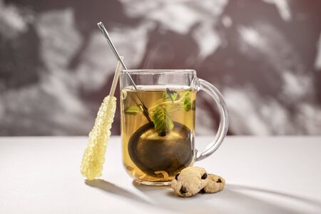 Delicious herbal tea with ingredientsの写真素材