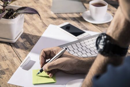 Office desk and technology top viewの写真素材