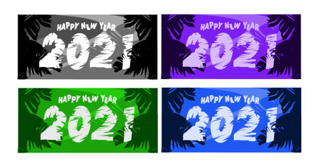 2021 Happy new year greeting banner. Happy New Year 2021 New Year with the theme of tropical and leaves illustration in vectorのイラスト素材