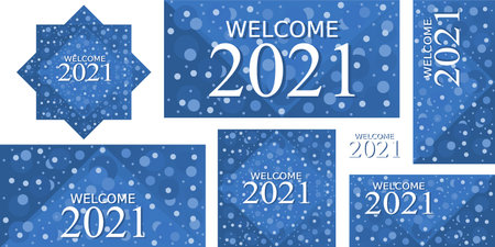 2021 bundle Set of Happy New Year 2021. Welcome New Year christmas. Cover of card, print, overlay or stamp, seal, greeting, invitation card for 2021. Vector illustration.のイラスト素材