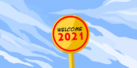 2021 Set of Happy New Year 2021. Welcome New Year christmas. Cover of card, print, overlay or stamp, seal, greeting, invitation card for 2021. Vector illustration.のイラスト素材