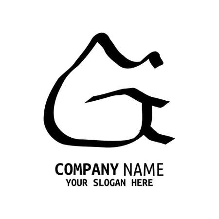 Handwritten Initial logo style letter minimalist calligraphy with mountains concept. Vectorのイラスト素材