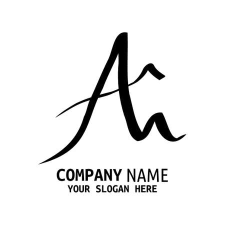 Handwritten Initial logo style letter minimalist calligraphy with mountains concept. Vectorのイラスト素材